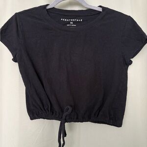 Aeropostale Black Cap Sleeve Tie Front Crop Top